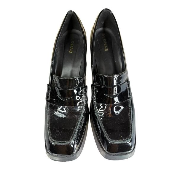 Alohas Take Off Black Patent Leather Loafers 90mm Heel Size 11 US / 41 EU - Picture 10 of 13